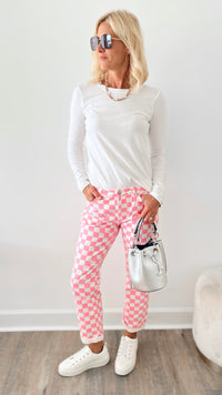 High Waist Checker Print Pants-170 Bottoms-American Bazi-Coastal Bloom Boutique, find the trendiest versions of the popular styles and looks Located in Indialantic, FL