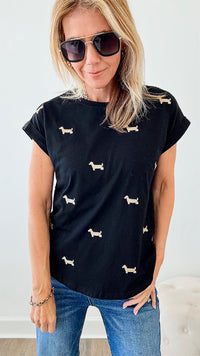 Gold Dachshund T-Shirt - Black-110 Short Sleeve Tops-TABA-Coastal Bloom Boutique, find the trendiest versions of the popular styles and looks Located in Indialantic, FL