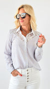 Striped Elegance Button-Down Top-130 Long Sleeve Tops-Rousseau-Coastal Bloom Boutique, find the trendiest versions of the popular styles and looks Located in Indialantic, FL