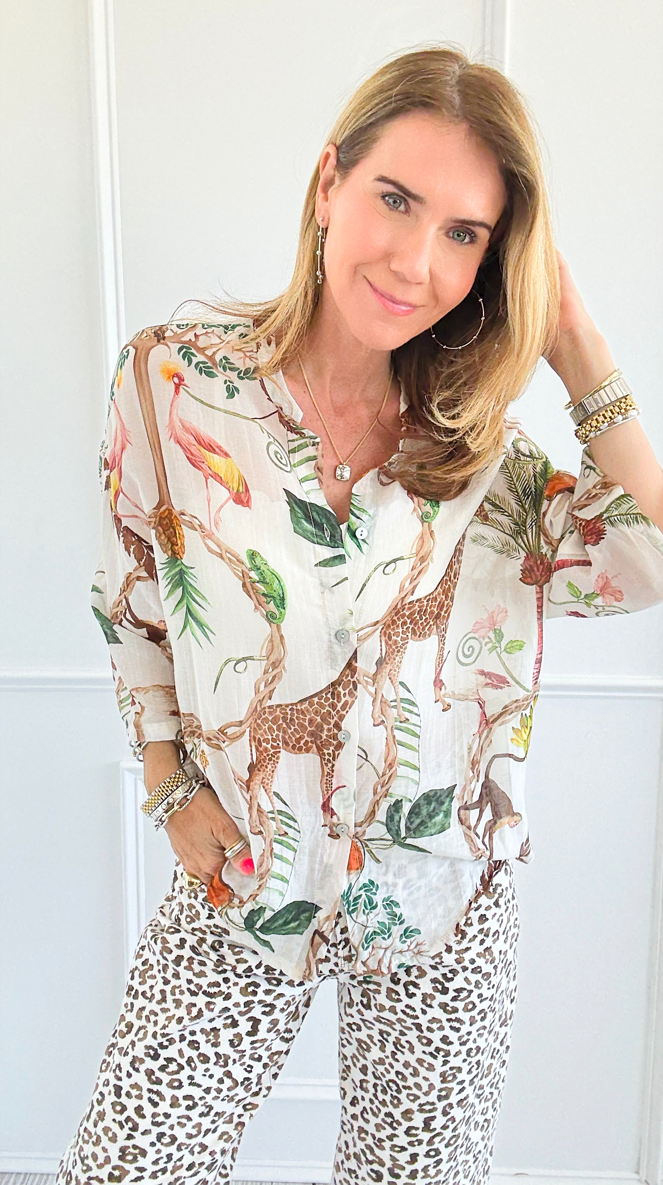Safari Paradise Italian Shirt-170 Bottoms-Italianissimo-Coastal Bloom Boutique, find the trendiest versions of the popular styles and looks Located in Indialantic, FL