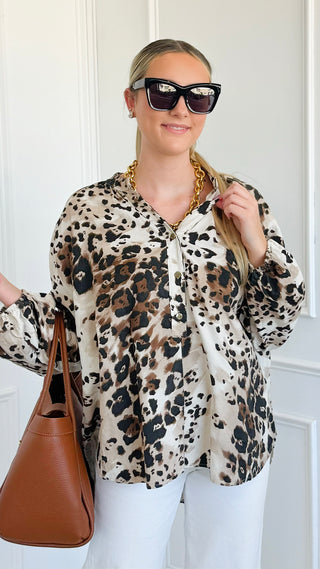 Spiced Leopard Italian Top- Ecru