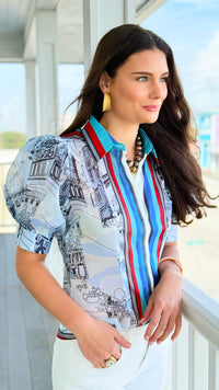 City Lines Button-Up Blouse