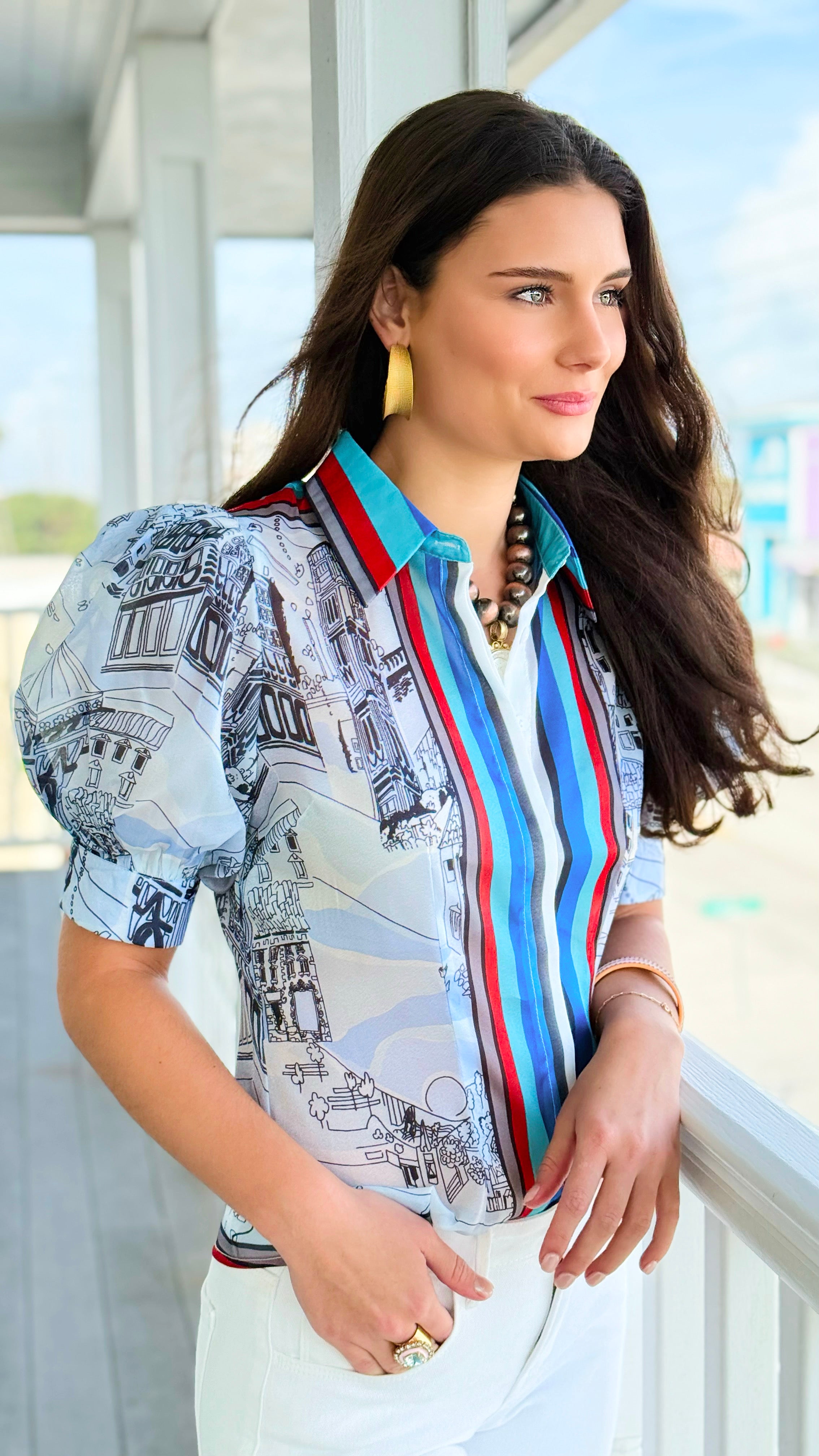 City Lines Button-Up Blouse