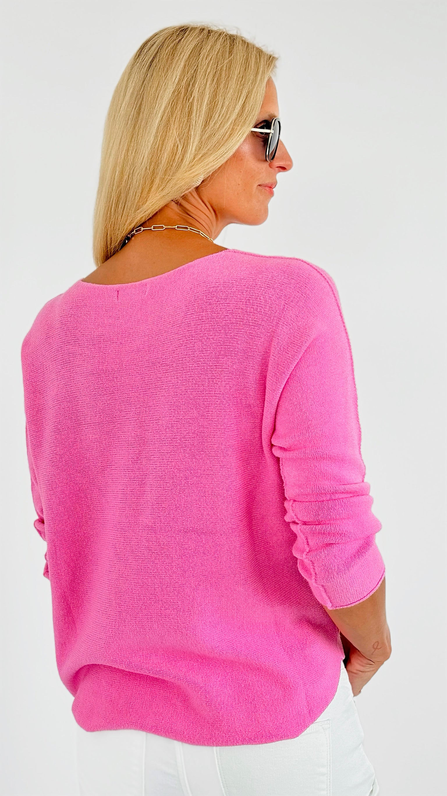 Soho Italian Boatneck Pullover - Pink-140 Sweaters-Italianissimo-Coastal Bloom Boutique, find the trendiest versions of the popular styles and looks Located in Indialantic, FL