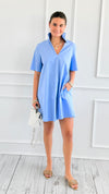 Modern Pleat Poplin Dress - Sky-200 Dresses/Jumpsuits/Rompers-Adrienne-Coastal Bloom Boutique, find the trendiest versions of the popular styles and looks Located in Indialantic, FL