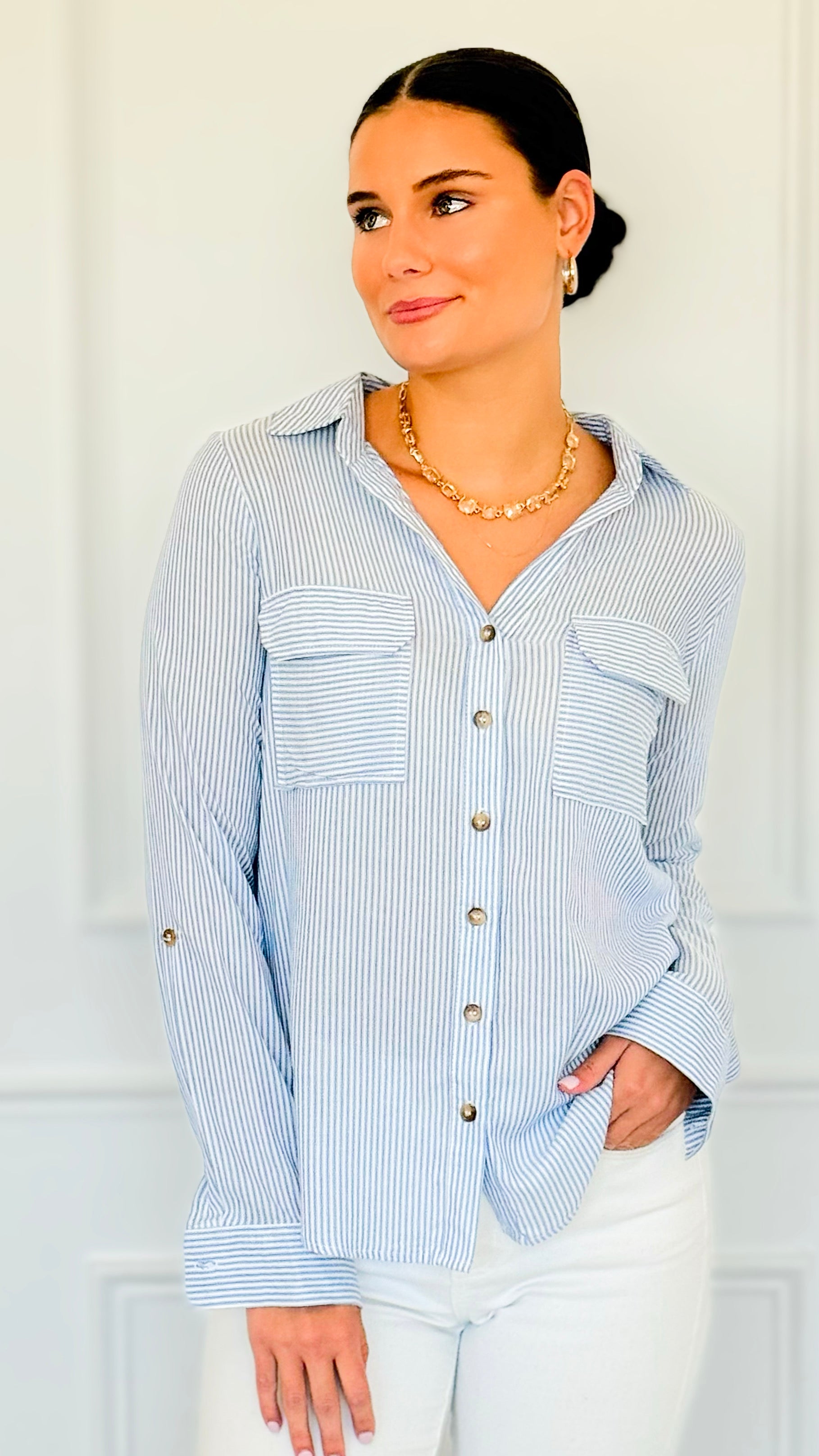 Timeless Lines Fitted Top-130 Long Sleeve Tops-Blu Pepper-Coastal Bloom Boutique, find the trendiest versions of the popular styles and looks Located in Indialantic, FL