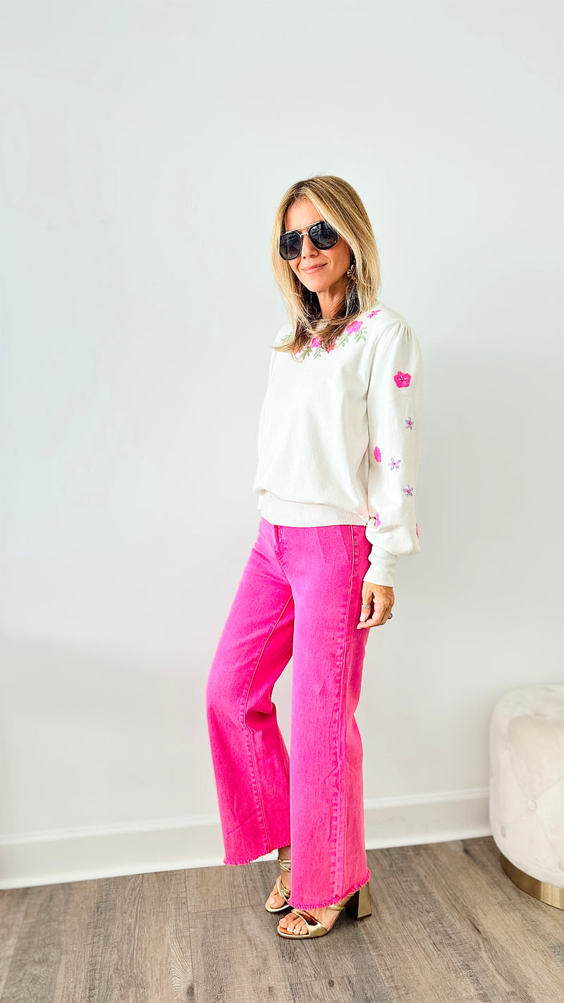 Floral Embroidered Sweater - Cream-140 Sweaters-Fate By LFD-Coastal Bloom Boutique, find the trendiest versions of the popular styles and looks Located in Indialantic, FL