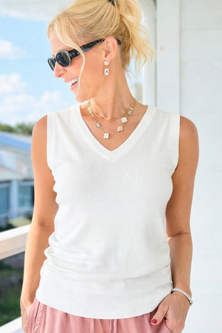 V Neck Sleeveless Sweater - Ivory