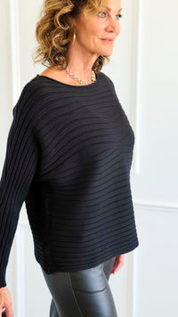 Wavy Lines Italian Pullover- Black-140 Sweaters-Aute-Coastal Bloom Boutique, find the trendiest versions of the popular styles and looks Located in Indialantic, FL