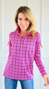 Pre Order- Plaid Allure Zip-Up Top-110 Long Sleeve Tops-Gretchen Scott-Coastal Bloom Boutique, find the trendiest versions of the popular styles and looks Located in Indialantic, FL