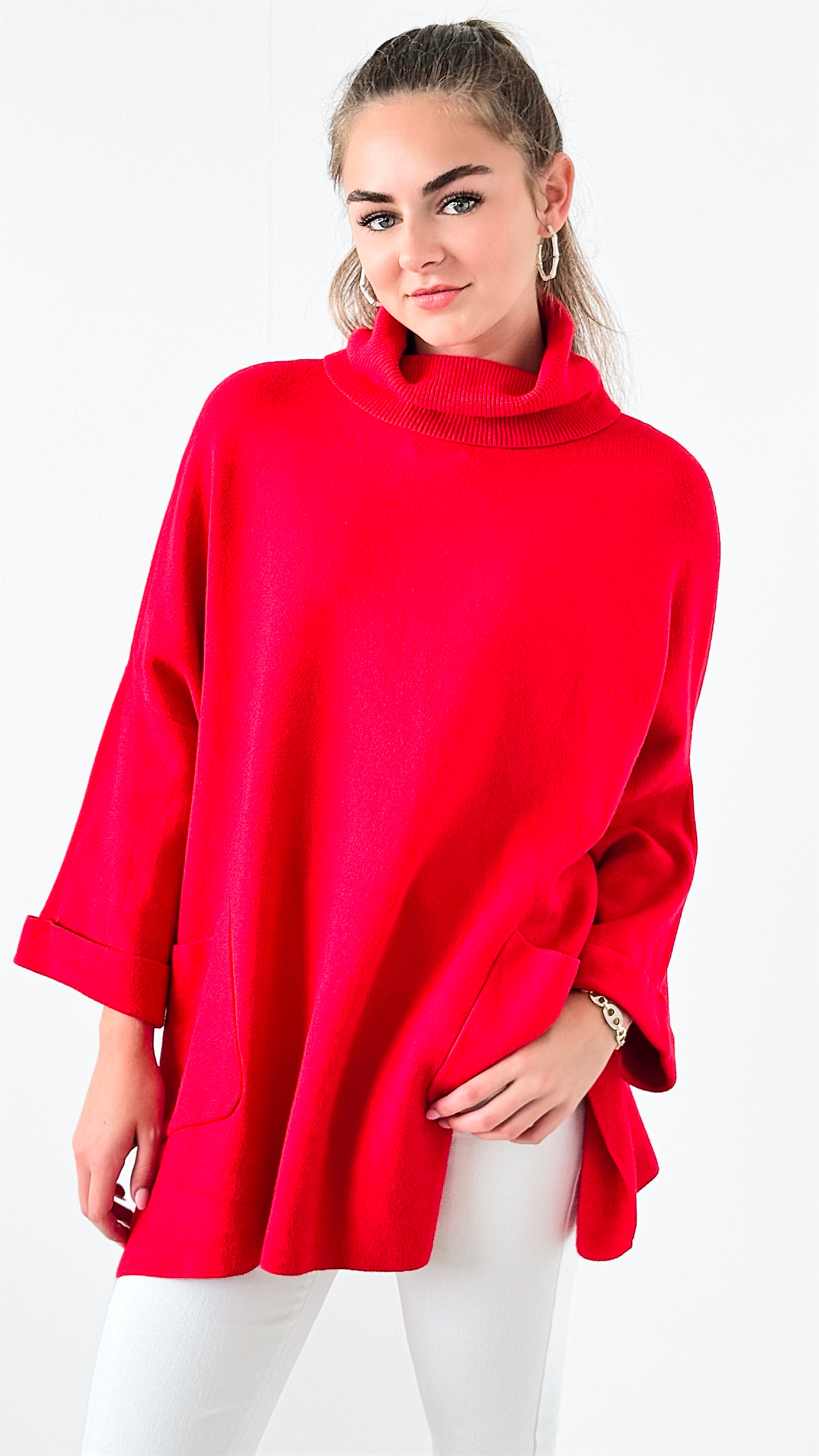 Modern Comfort Pocket Italian Sweater- Red-140 Sweaters-Italianissimo-Coastal Bloom Boutique, find the trendiest versions of the popular styles and looks Located in Indialantic, FL