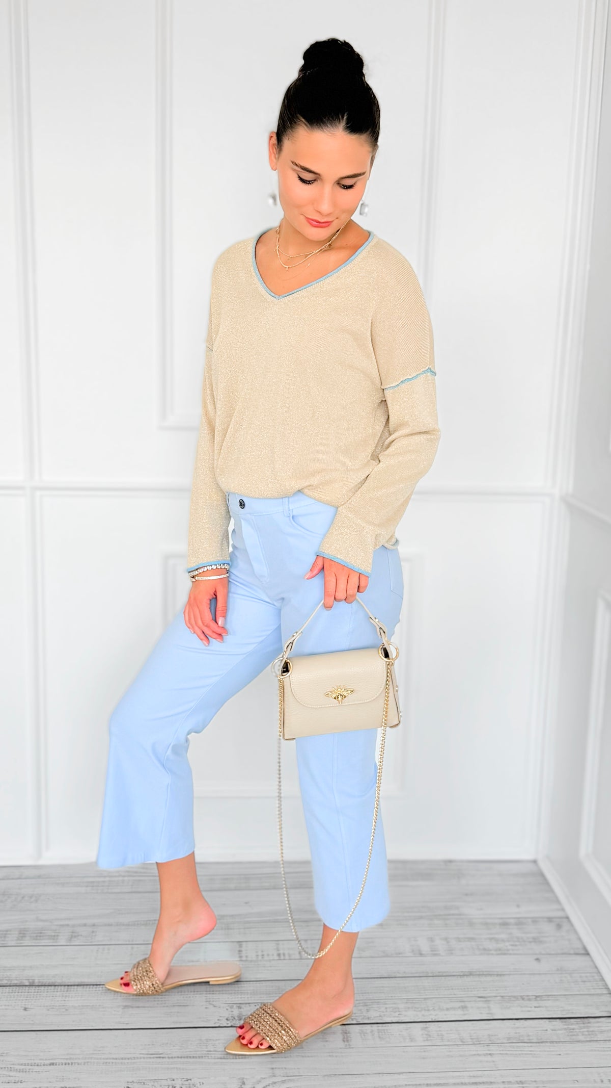 Flared Elegance Cropped Pants - Lt Blue-170 Bottoms/Shorts-YELETE-Coastal Bloom Boutique, find the trendiest versions of the popular styles and looks Located in Indialantic, FL