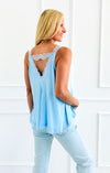 Midnight Whispers Lace Top - Sky Blue-100 Sleeveless Tops-POL-Coastal Bloom Boutique, find the trendiest versions of the popular styles and looks Located in Indialantic, FL