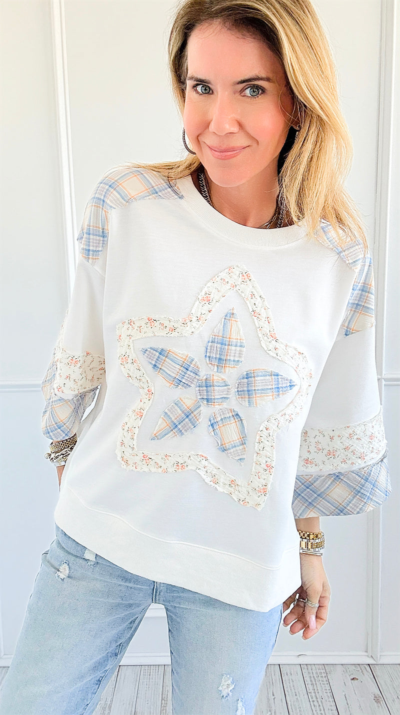 Coastal Star Patch Sweatshirt-110 Long Sleeve Tops-oddi-Coastal Bloom Boutique, find the trendiest versions of the popular styles and looks Located in Indialantic, FL