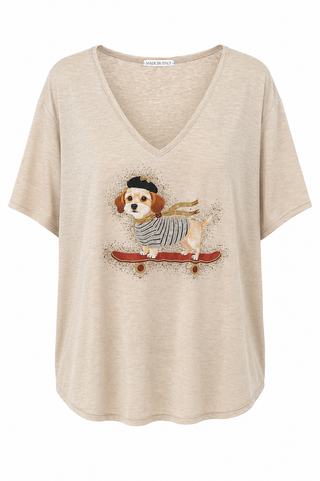 Paris Paws Embellished V-Neck Italian Top