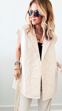 Quilted Wrap Vest - Cream-160 Jackets-Before You-Coastal Bloom Boutique, find the trendiest versions of the popular styles and looks Located in Indialantic, FL