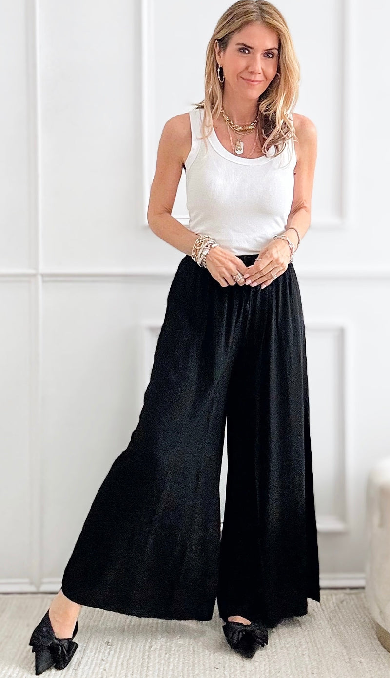 Sunny Days Italian Palazzo - Black-170 Bottoms-Italianissimo-Coastal Bloom Boutique, find the trendiest versions of the popular styles and looks Located in Indialantic, FL