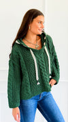 Seaside Breeze Hooded Chenille Sweater - Dark Green-140 Sweaters-Zenana-Coastal Bloom Boutique, find the trendiest versions of the popular styles and looks Located in Indialantic, FL