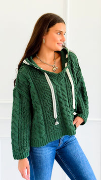 Seaside Breeze Hooded Chenille Sweater - Dark Green-140 Sweaters-Zenana-Coastal Bloom Boutique, find the trendiest versions of the popular styles and looks Located in Indialantic, FL