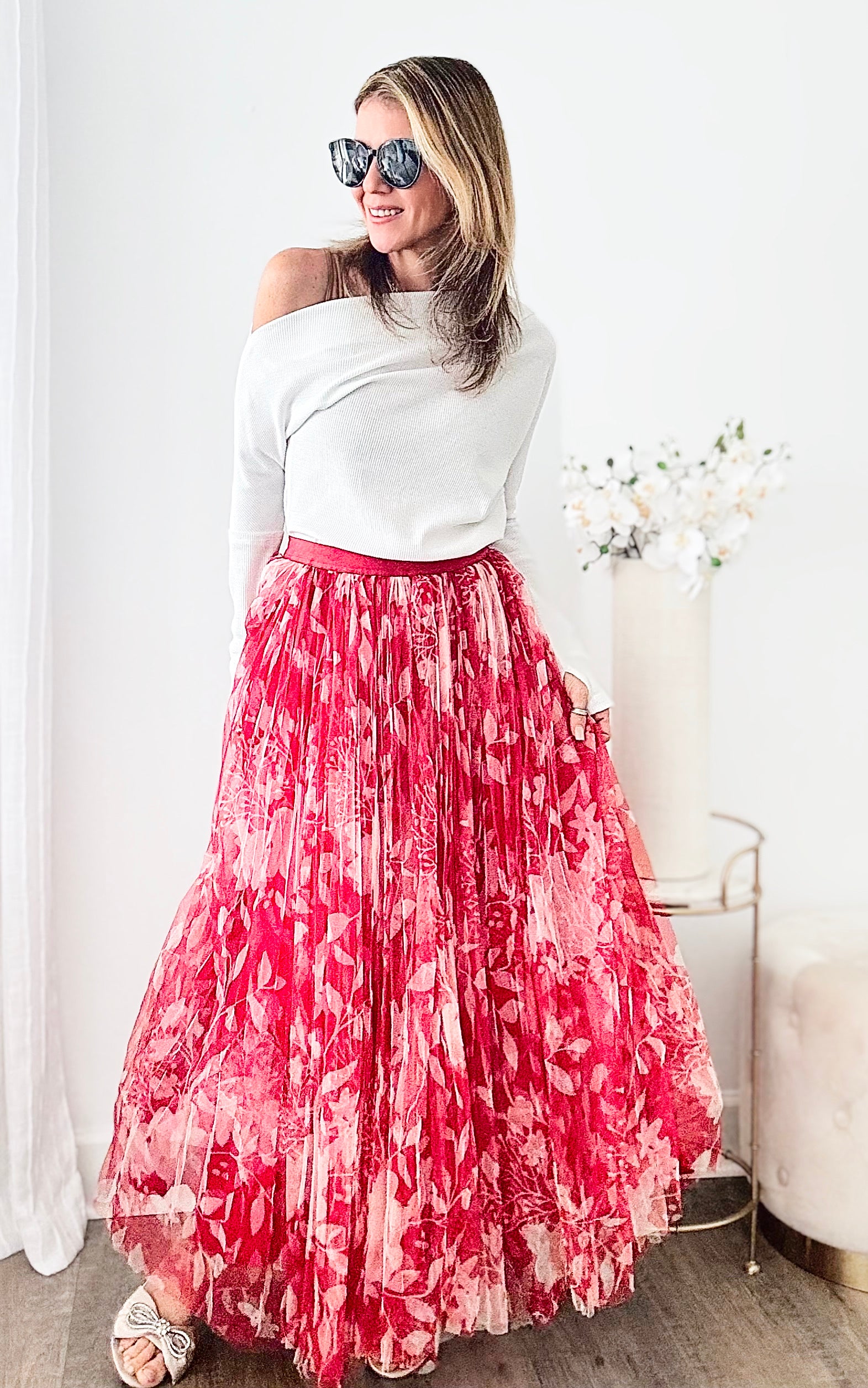 Floral mesh outlet maxi skirt