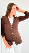 Classic Ribbed Button-Front Cardigan - Brown-150 Cardigans/Layers-Zenana-Coastal Bloom Boutique, find the trendiest versions of the popular styles and looks Located in Indialantic, FL