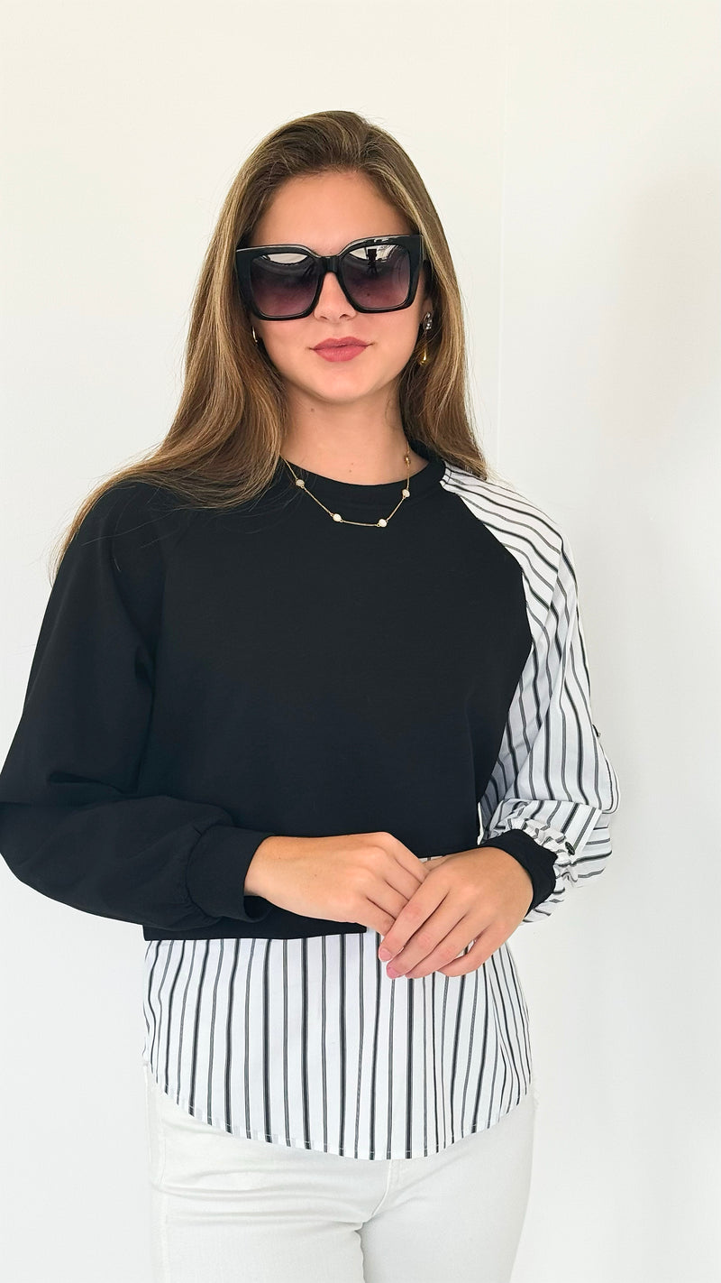 Contrast Harmony Patchwork Top-130 Long Sleeve Tops-LC Lizette-Coastal Bloom Boutique, find the trendiest versions of the popular styles and looks Located in Indialantic, FL