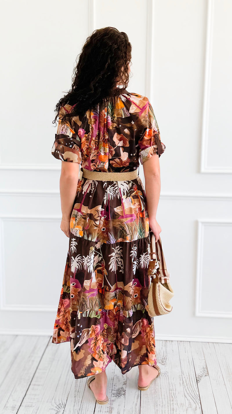 Imperial Garden Belted Italian Midi Dress-200 Dresses/Jumpsuits/Rompers-AZUL MONACO-Coastal Bloom Boutique, find the trendiest versions of the popular styles and looks Located in Indialantic, FL