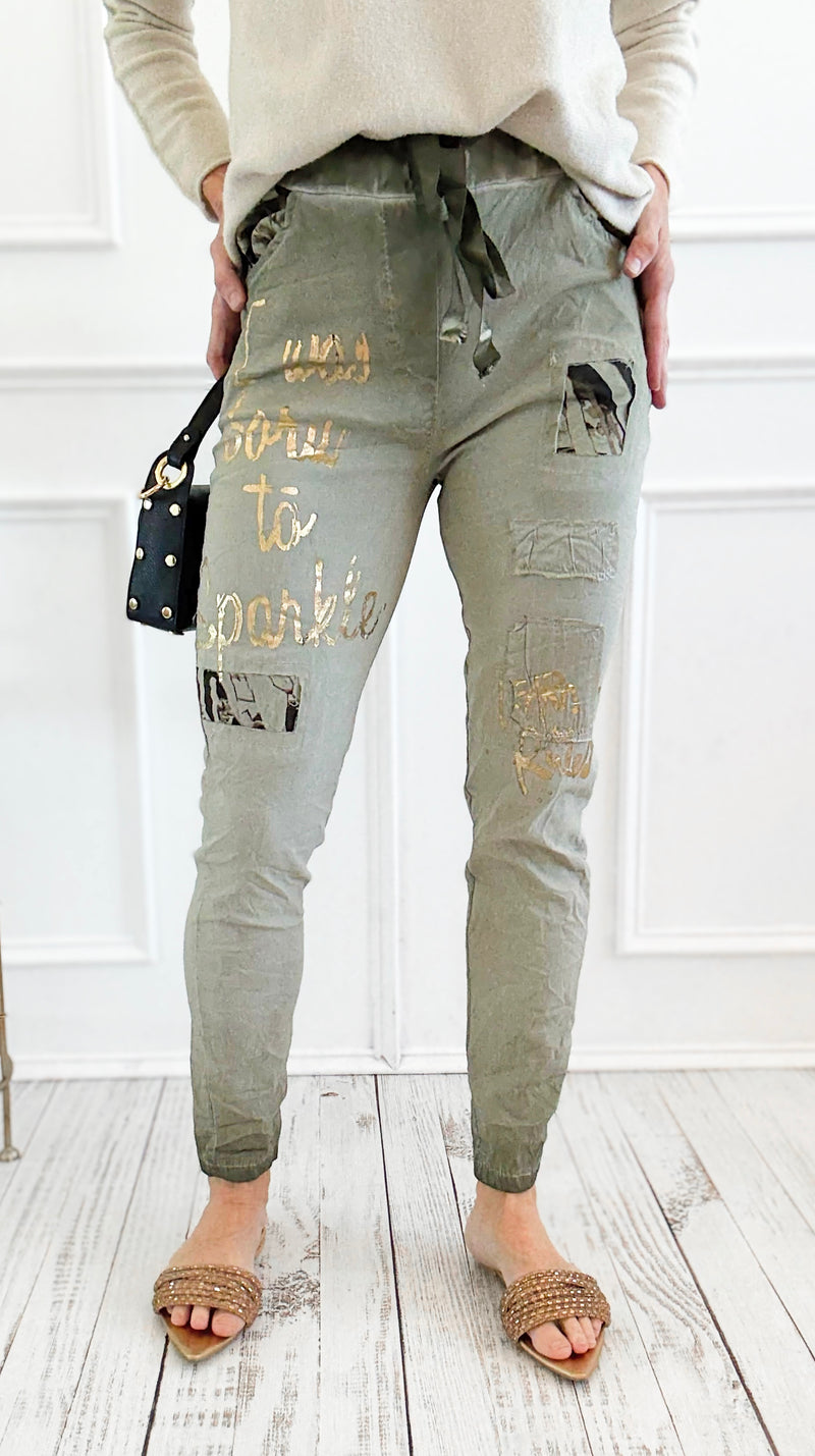 Fierce Glow Patch Italian Jogger- Olive-180 Joggers-GI STUDIO-Coastal Bloom Boutique, find the trendiest versions of the popular styles and looks Located in Indialantic, FL