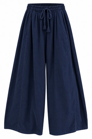 Soft Ribbed Italian Barrel Pant- Navy