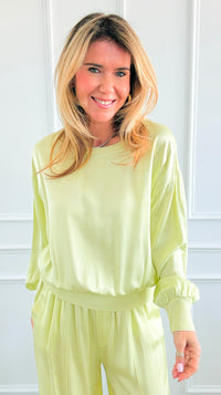 Comfort Silk Touch Italian Long Sleeve Top- Light Green