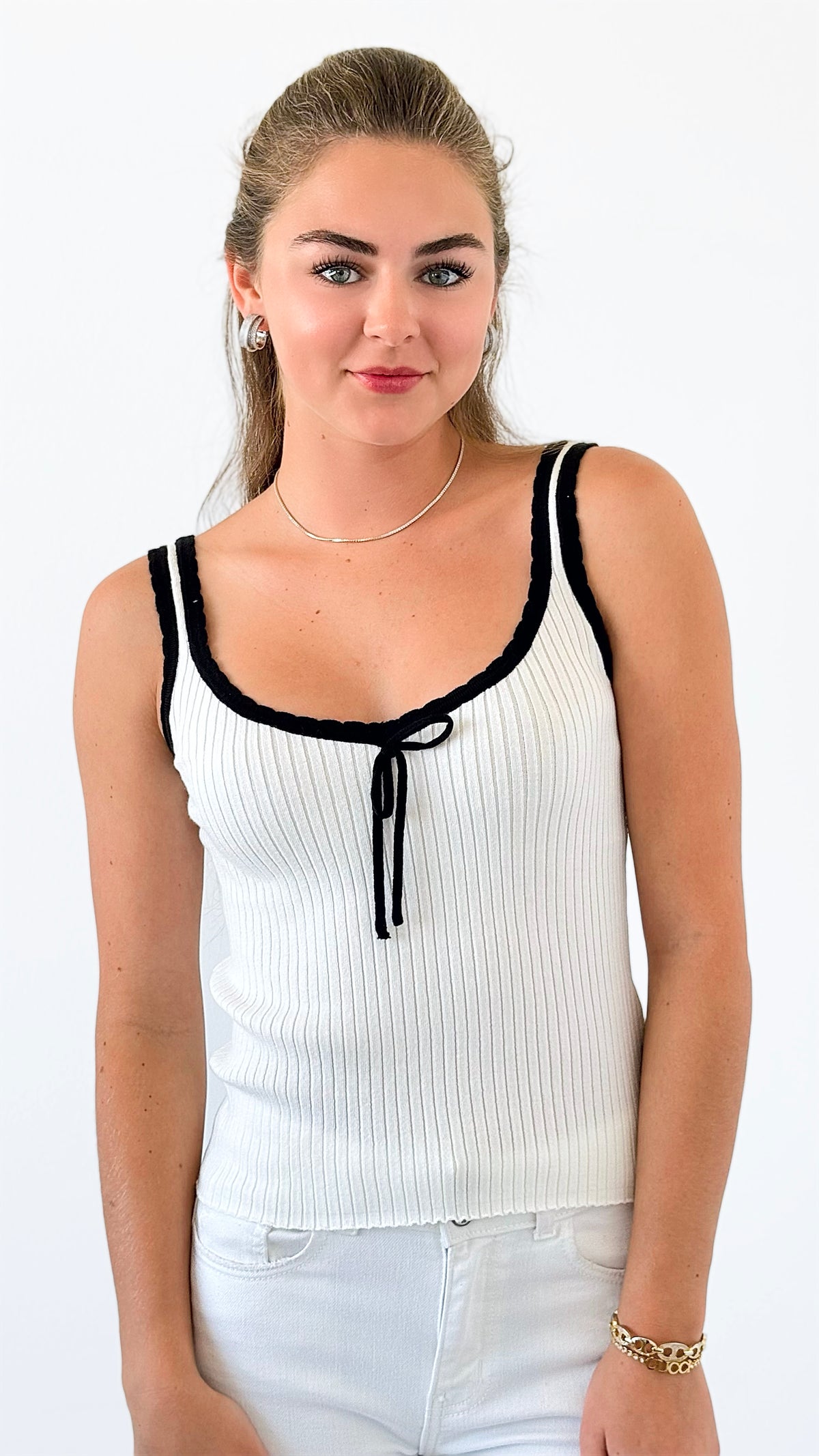 Contrast Trim Ribbon Tank Top-100 Sleeveless Tops-HYFVE-Coastal Bloom Boutique, find the trendiest versions of the popular styles and looks Located in Indialantic, FL