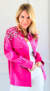 Shimmering Elegance Button-Down Jacket - Pink-160 Jackets-SALT-Coastal Bloom Boutique, find the trendiest versions of the popular styles and looks Located in Indialantic, FL