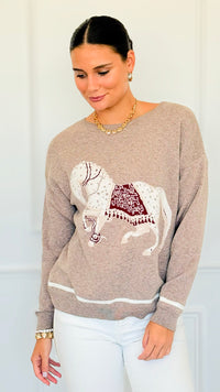 Equestrian Parade Italian Sweater- Beige-140 Sweaters-K2-Coastal Bloom Boutique, find the trendiest versions of the popular styles and looks Located in Indialantic, FL