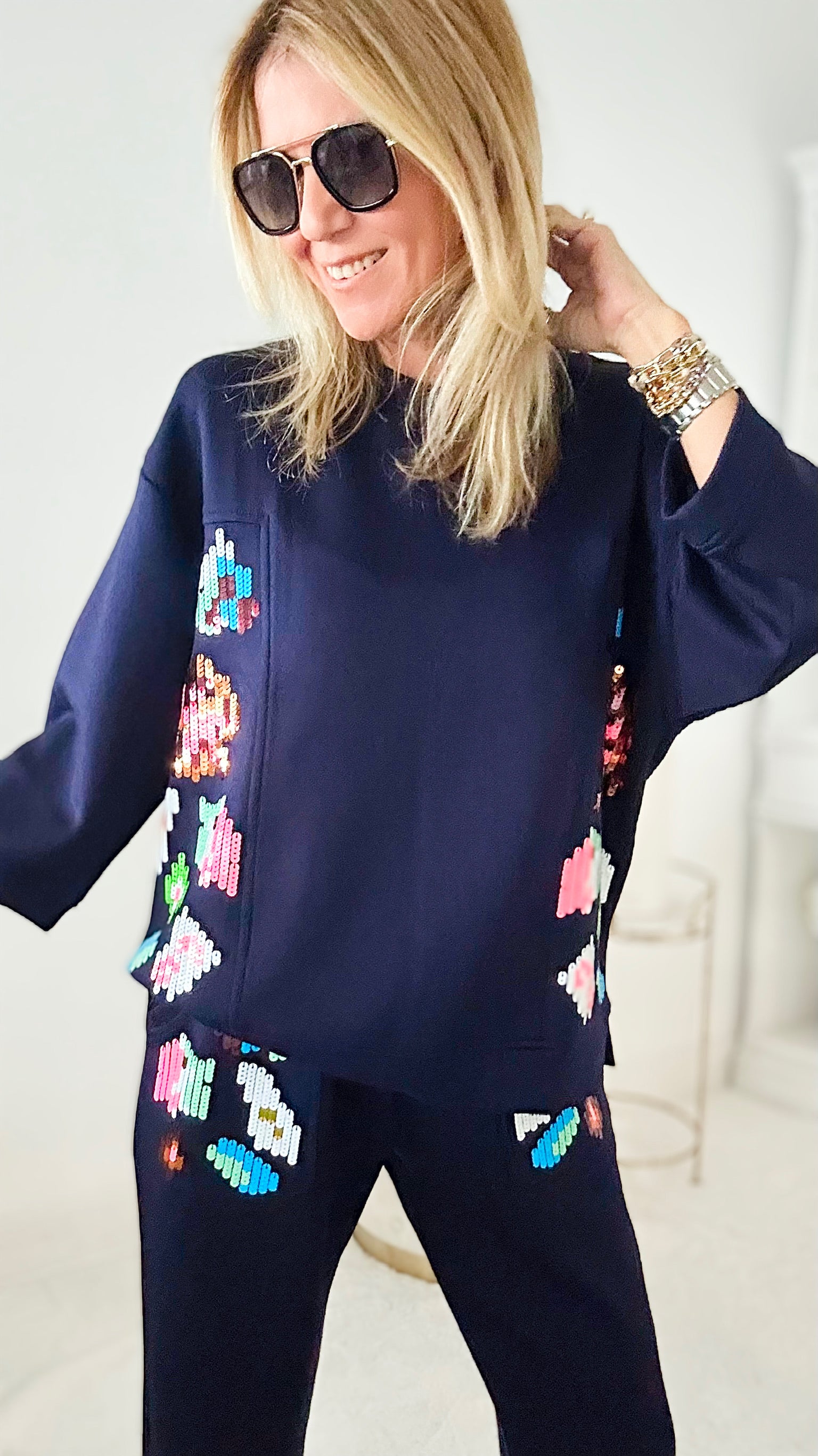 Pop of Color Navy Scuba Top-130 Long Sleeve Tops-Joh Apparel-Coastal Bloom Boutique, find the trendiest versions of the popular styles and looks Located in Indialantic, FL