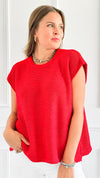 Bright Horizon Knit Blouse Top - Ruby-110 Short Sleeve Tops-Zenana-Coastal Bloom Boutique, find the trendiest versions of the popular styles and looks Located in Indialantic, FL