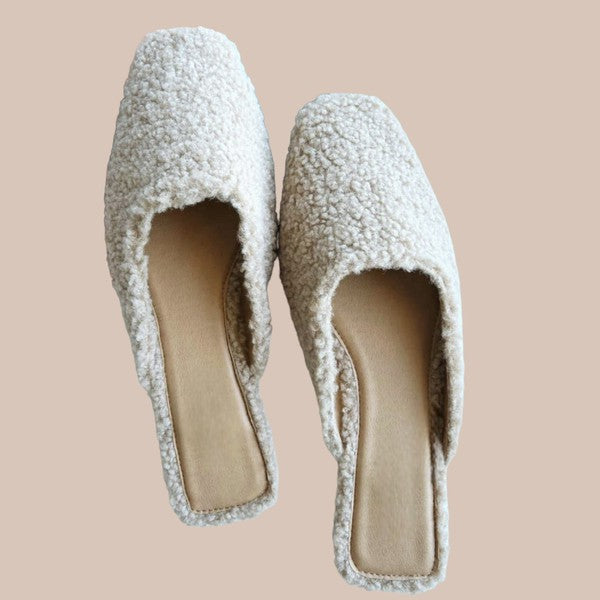 Sherpa Mule Flats - Beige-250 Shoes-Shoe La La-Coastal Bloom Boutique, find the trendiest versions of the popular styles and looks Located in Indialantic, FL