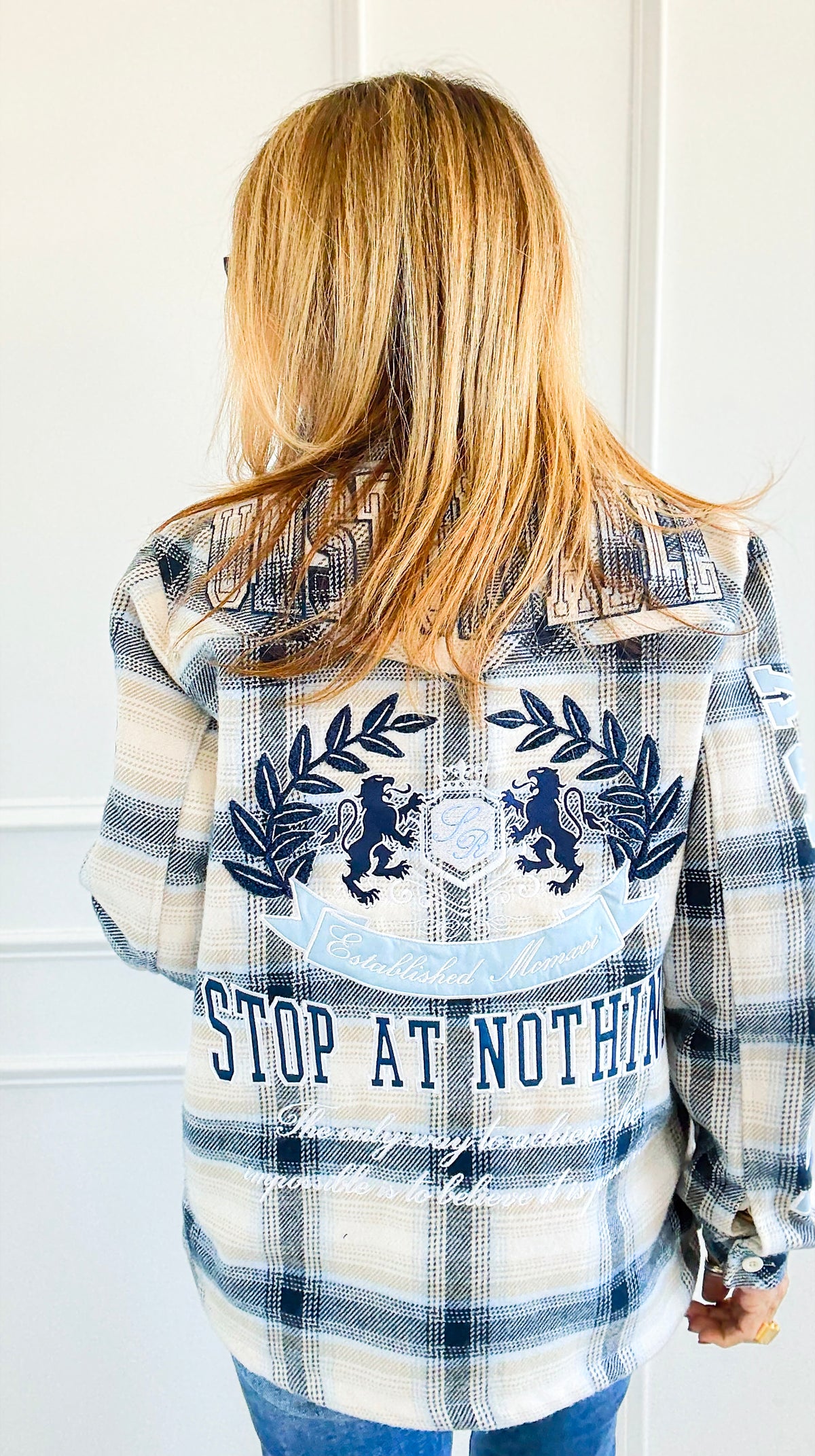 Frosted Plaid Varsity Shacket-160 Jackets-SMOKE RISE RED-Coastal Bloom Boutique, find the trendiest versions of the popular styles and looks Located in Indialantic, FL