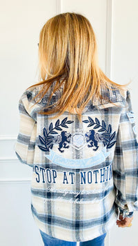 Frosted Plaid Varsity Shacket-160 Jackets-SMOKE RISE RED-Coastal Bloom Boutique, find the trendiest versions of the popular styles and looks Located in Indialantic, FL