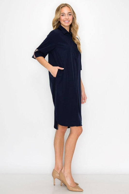 Wendi Elegant Tunic Dress - Navy-200 Dresses/Jumpsuits/Rompers-Joh Apparel-Coastal Bloom Boutique, find the trendiest versions of the popular styles and looks Located in Indialantic, FL
