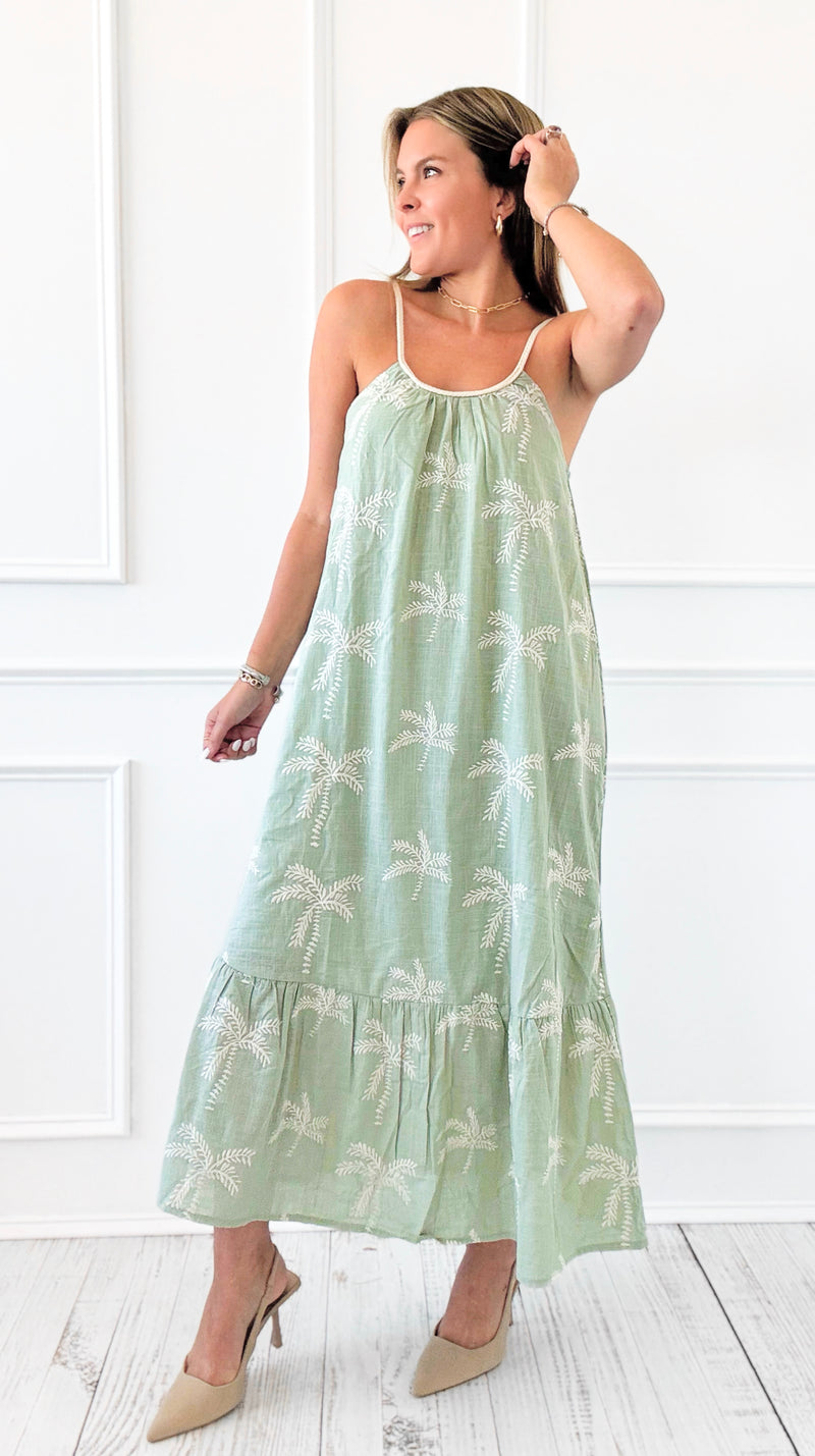 Sunset Palms Braided Strap Maxi Dress - Sage-200 Dresses/Jumpsuits/Rompers-VERY J-Coastal Bloom Boutique, find the trendiest versions of the popular styles and looks Located in Indialantic, FL