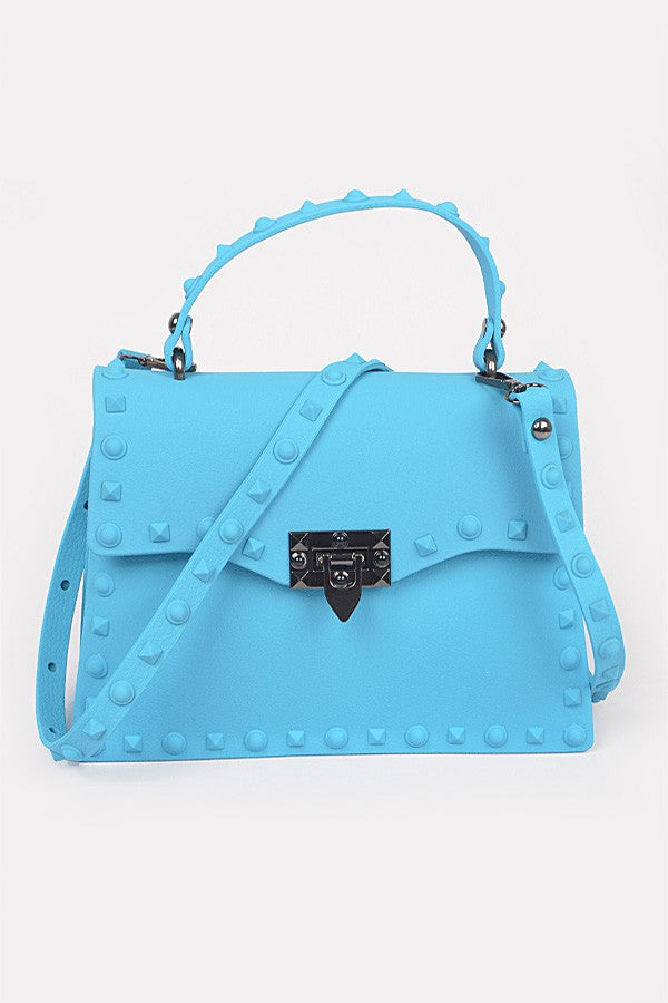 Urban Rebel Studded Satchel - Turquoise-240 Bags-H&D-Coastal Bloom Boutique, find the trendiest versions of the popular styles and looks Located in Indialantic, FL
