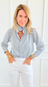 Italian Amelia Amore Di Righe Ruffle Blouse-110 Long Sleeve Tops-Italianissimo-Coastal Bloom Boutique, find the trendiest versions of the popular styles and looks Located in Indialantic, FL