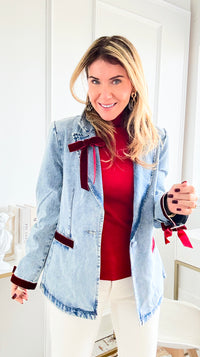 CB Custom Little Red Bow Denim Blazer