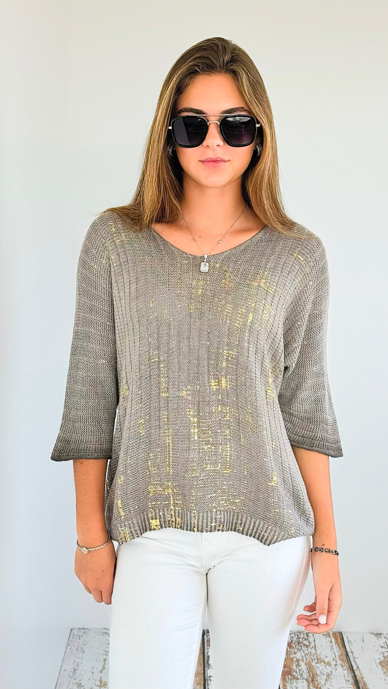 Foil Detailed Mesh Italian Knit-140 Sweaters-UM-Coastal Bloom Boutique, find the trendiest versions of the popular styles and looks Located in Indialantic, FL