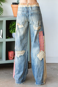 Patchwork Wide-Leg Denim Pants-170 Bottoms-Oli & Hali-Coastal Bloom Boutique, find the trendiest versions of the popular styles and looks Located in Indialantic, FL