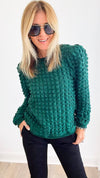 Puff Party Checkered Sweater - Emerald-130 Long Sleeve Tops-JODIFL-Coastal Bloom Boutique, find the trendiest versions of the popular styles and looks Located in Indialantic, FL