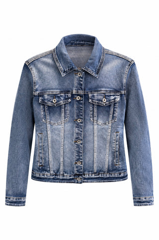 Shine Tree Motif Washed Denim Jacket
