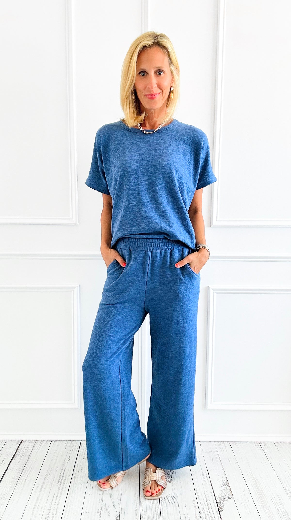 Evening Ease Cotton Slub Lounge Set - Dusty Blue-210 Loungewear/Sets-Zenana-Coastal Bloom Boutique, find the trendiest versions of the popular styles and looks Located in Indialantic, FL
