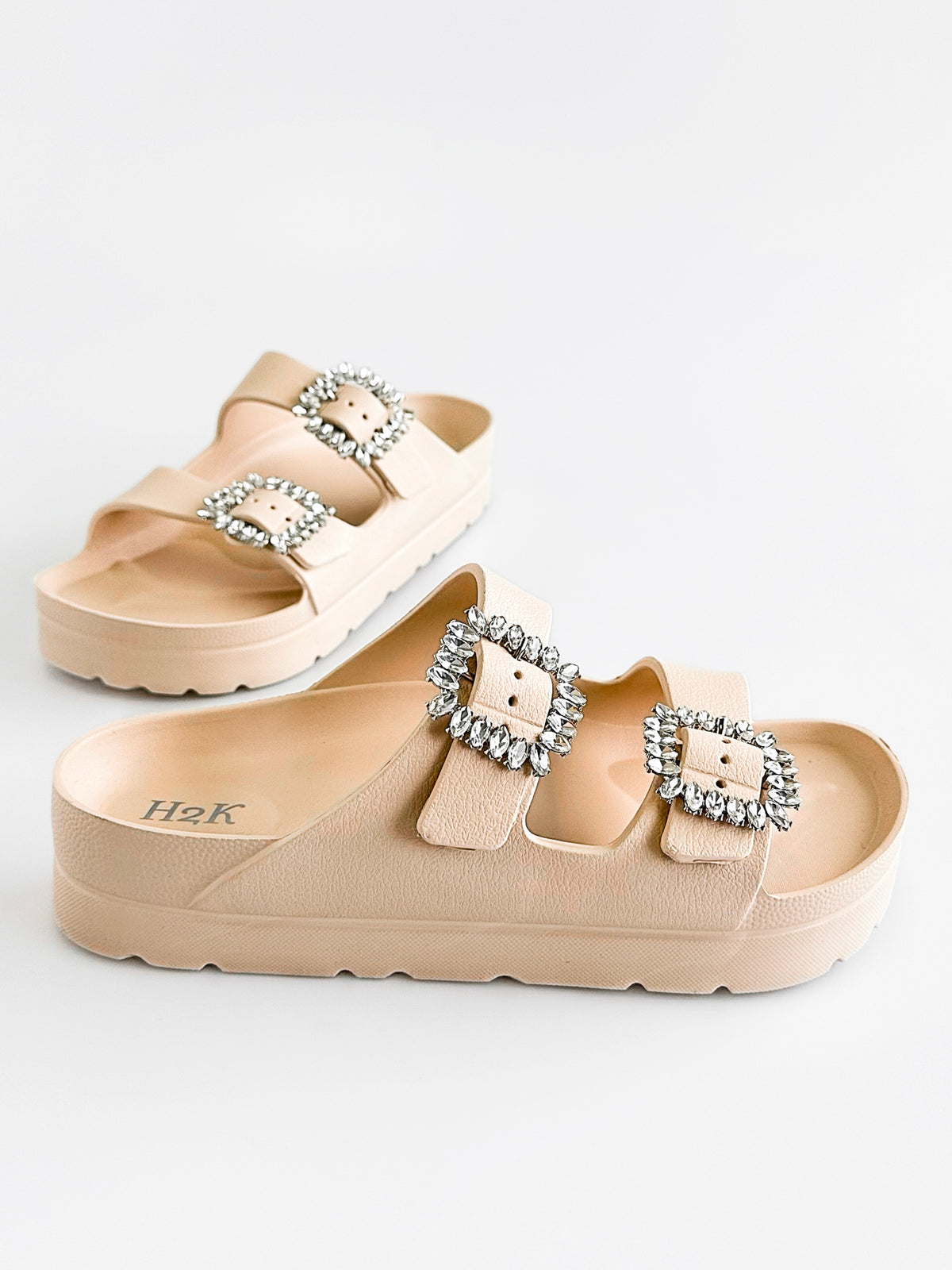 Stone Buckle Double-Strap Sandals - Nude-250 Shoes-H2K TRADING-Coastal Bloom Boutique, find the trendiest versions of the popular styles and looks Located in Indialantic, FL