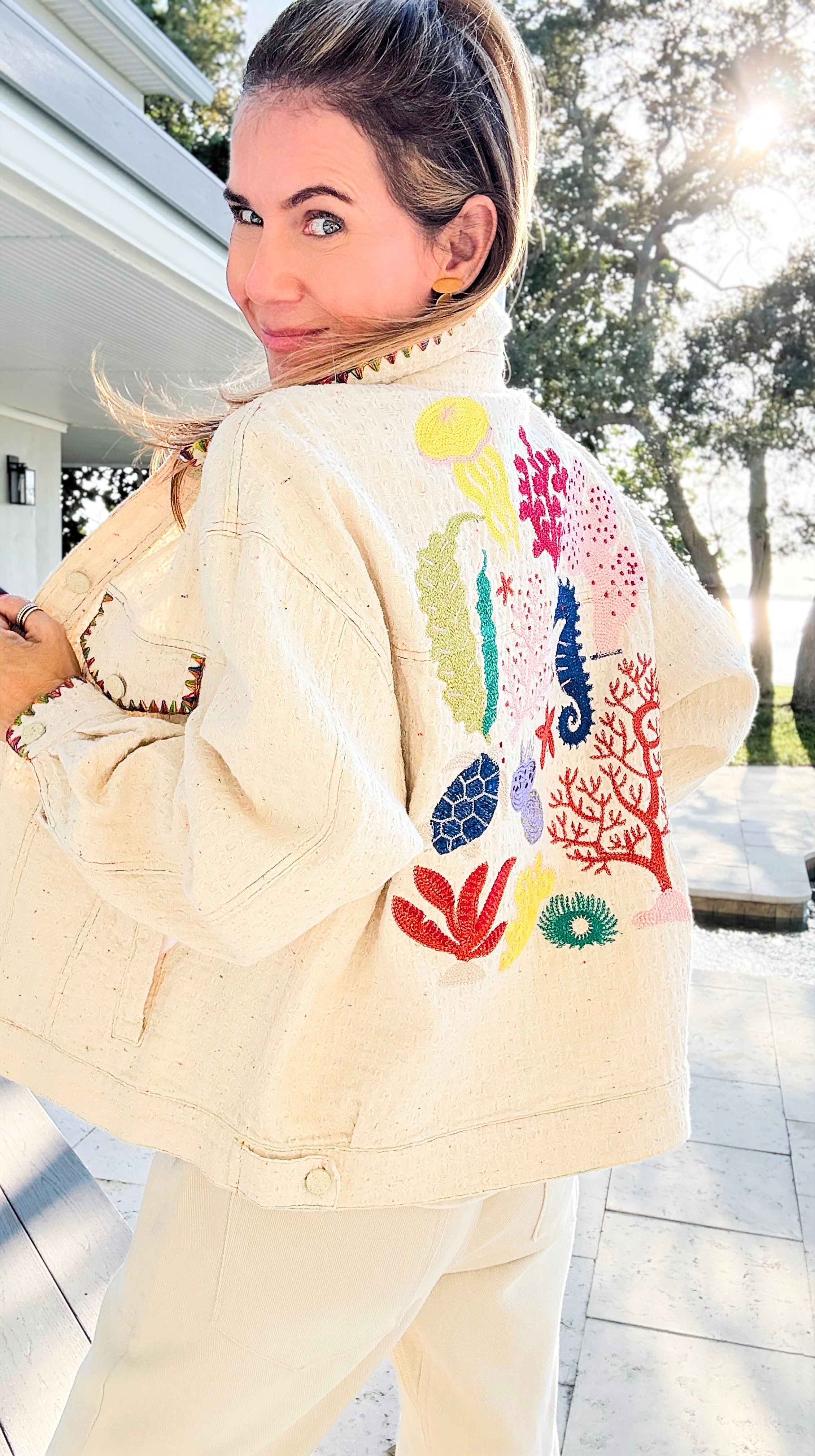 Whispered Trim Textured Jacket-160 Jackets-LA ROS-Coastal Bloom Boutique, find the trendiest versions of the popular styles and looks Located in Indialantic, FL